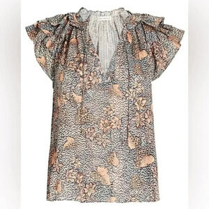 Ulla Johnson Floral Print Top - Black, Cream, Pink